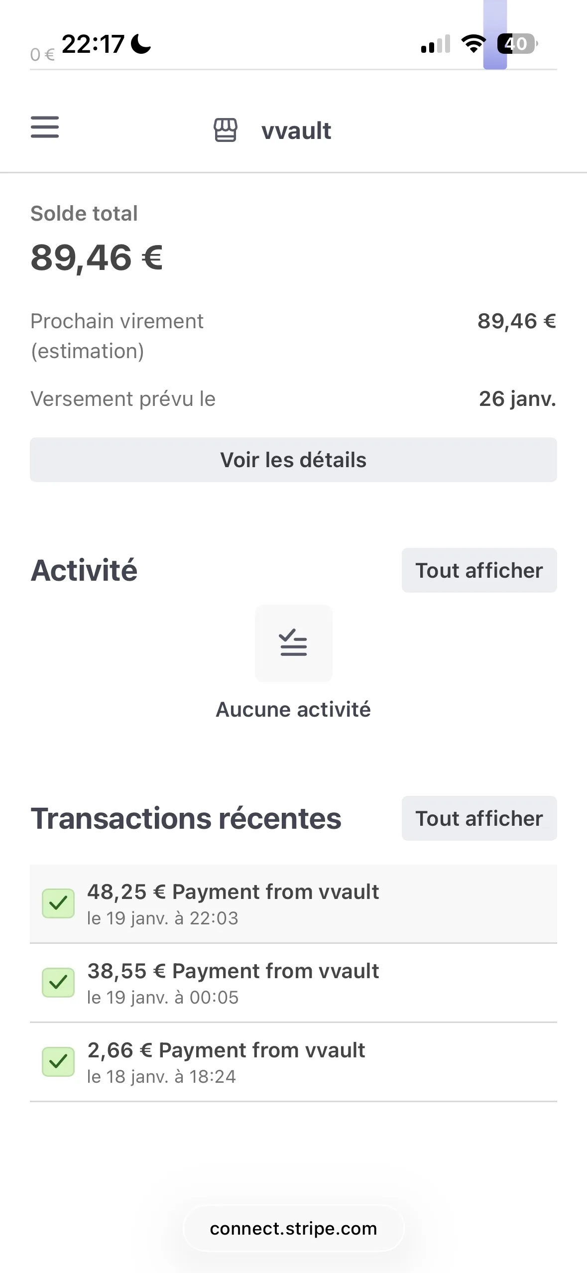 Solde Stripe et virements reçus