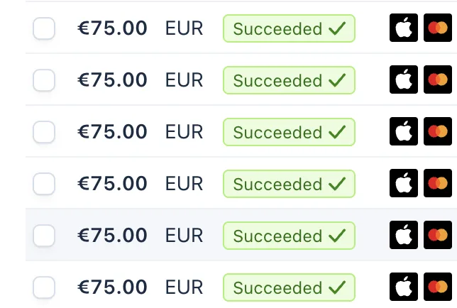 Six paiements Stripe de 75 € d'affilée